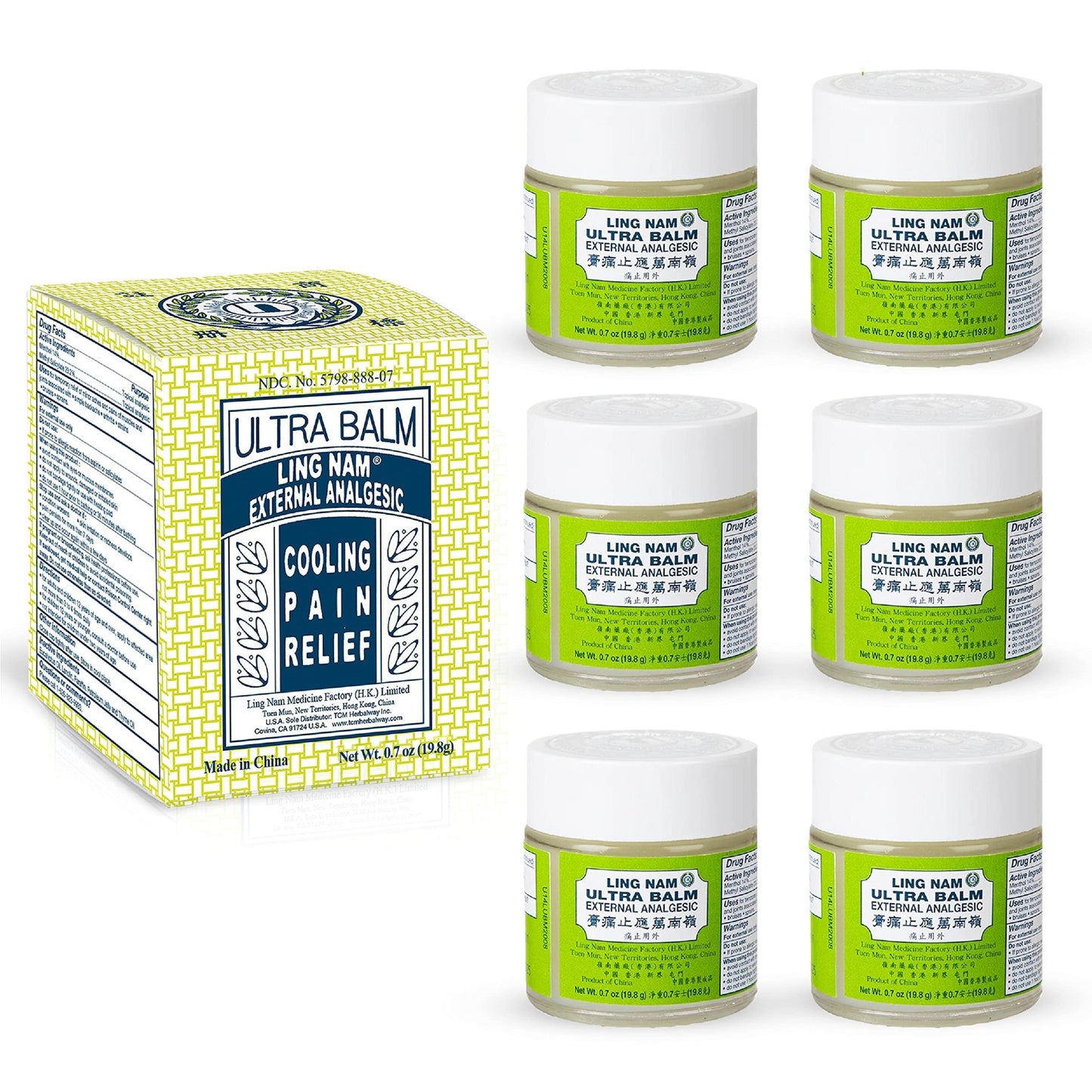 Ling Nam Ultra Balm External Analgesic, for Cooling Pain Relief Simple Backache Arthritis Strains Bruises Sprain, Muscle Pain, Muscle Soreness, 0.7oz/19.8g (Pack of 6) - dailyvitalstore