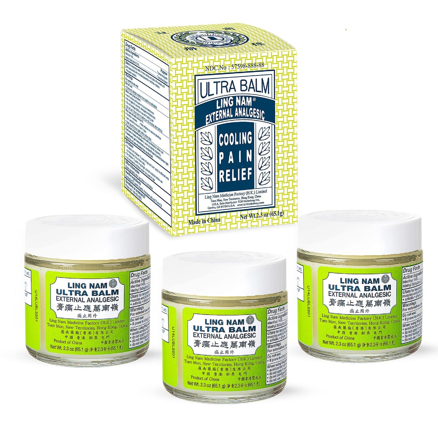 Ling Nam Ultra Balm External Analgesic, for Cooling Pain Relief Simple Backache Arthritis Strains Bruises Sprain, Muscle Pain, Muscle Soreness, 2.3oz (Pack of 3) - dailyvitalstore