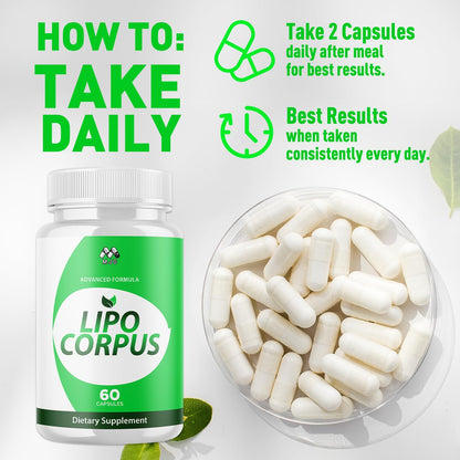 Lipo Corpus Capsules, Official LipoCorpus Supplement Pills Will All Natural Ingredients, Advanced Formula Lipo Corpus Active Lifestyle Supporting Health and Wellness for Women and Men (60 Capsules) - dailyvitalstore