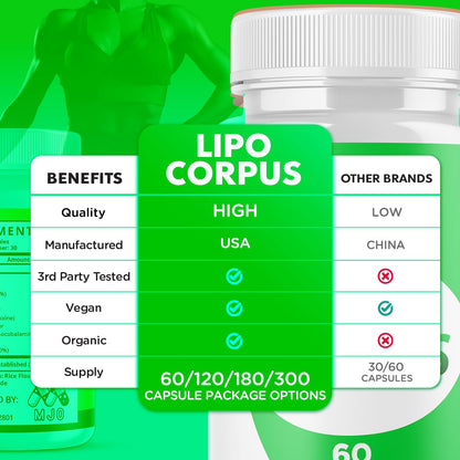 Lipo Corpus Capsules, Official LipoCorpus Supplement Pills Will All Natural Ingredients, Advanced Formula Lipo Corpus Active Lifestyle Supporting Health and Wellness for Women and Men (60 Capsules) - dailyvitalstore