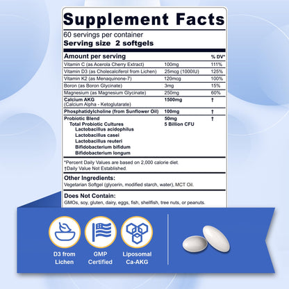 Liposomal Calcium AKG Supplement 1500mg with Vitamin D3 & K2 Softgels for Women & Men│ High Absorption│Calcium Supplements with Magnesium Glycinate - dailyvitalstore