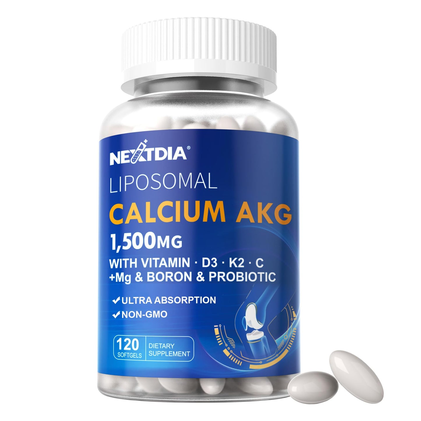 Liposomal Calcium AKG Supplement 1500mg with Vitamin D3 & K2 Softgels for Women & Men│ High Absorption│Calcium Supplements with Magnesium Glycinate - dailyvitalstore