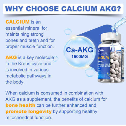 Liposomal Calcium AKG Supplement 1500mg with Vitamin D3 & K2 Softgels for Women & Men│ High Absorption│Calcium Supplements with Magnesium Glycinate - dailyvitalstore