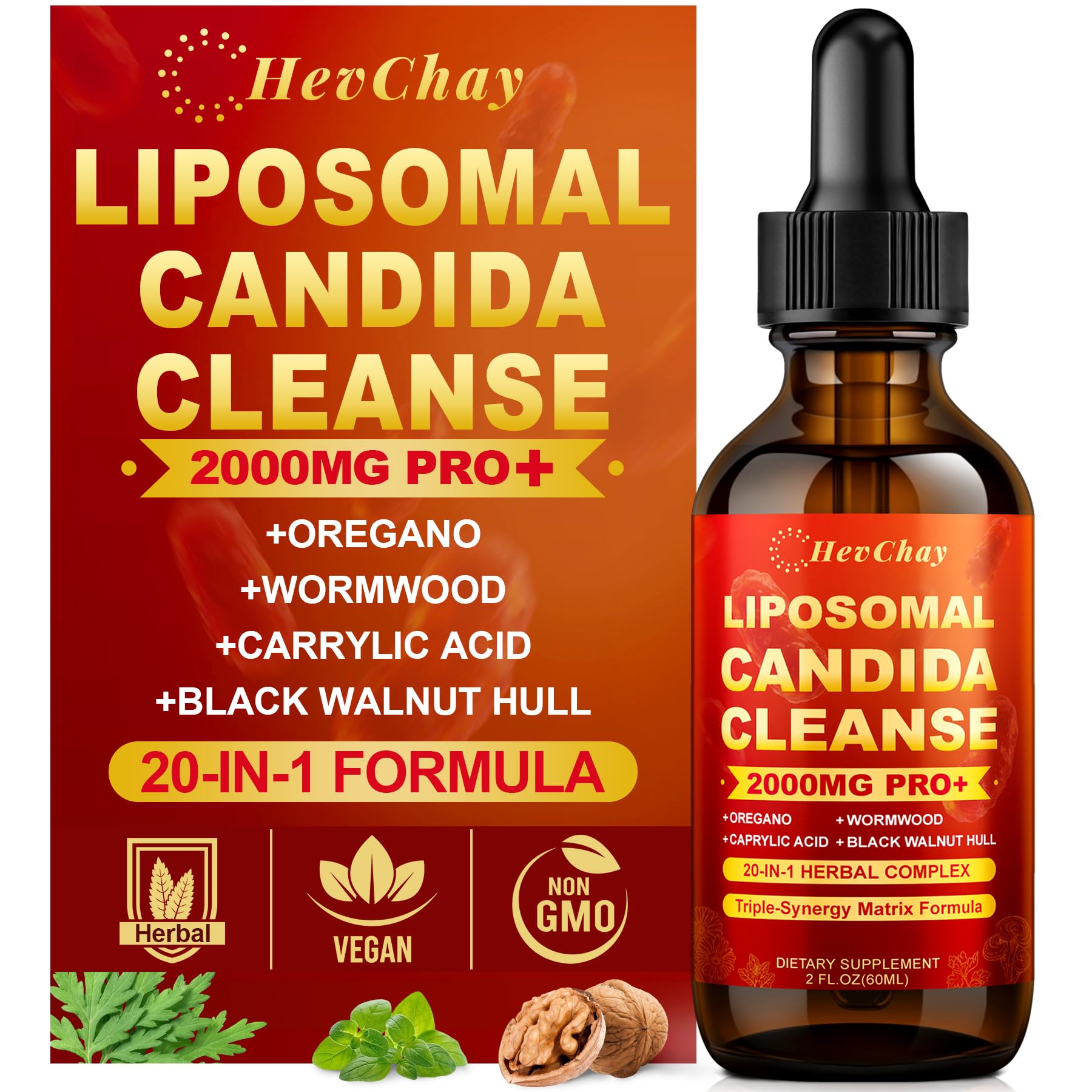 Liposomal Candida Cleanse Drops 2000mg - 20-in-1 Candida Detox for Women & Men with Caprylic Acid, Oregano, Black Walnut & Wormwood – Yeast Detox, Gut & Colon Support, - dailyvitalstore