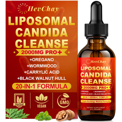 Liposomal Candida Cleanse Drops 2000mg - 20-in-1 Candida Detox for Women & Men with Caprylic Acid, Oregano, Black Walnut & Wormwood – Yeast Detox, Gut & Colon Support, - dailyvitalstore