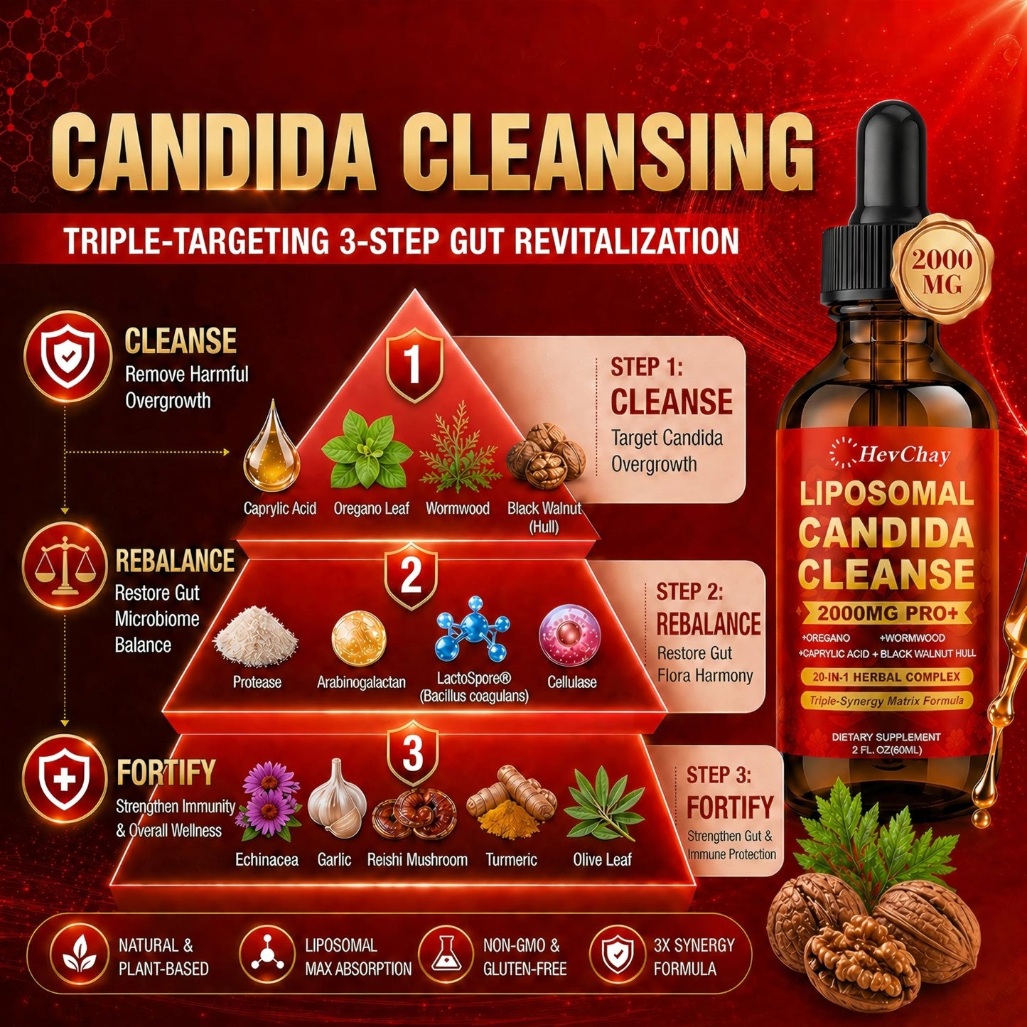 Liposomal Candida Cleanse Drops 2000mg - 20-in-1 Candida Detox for Women & Men with Caprylic Acid, Oregano, Black Walnut & Wormwood – Yeast Detox, Gut & Colon Support, - dailyvitalstore