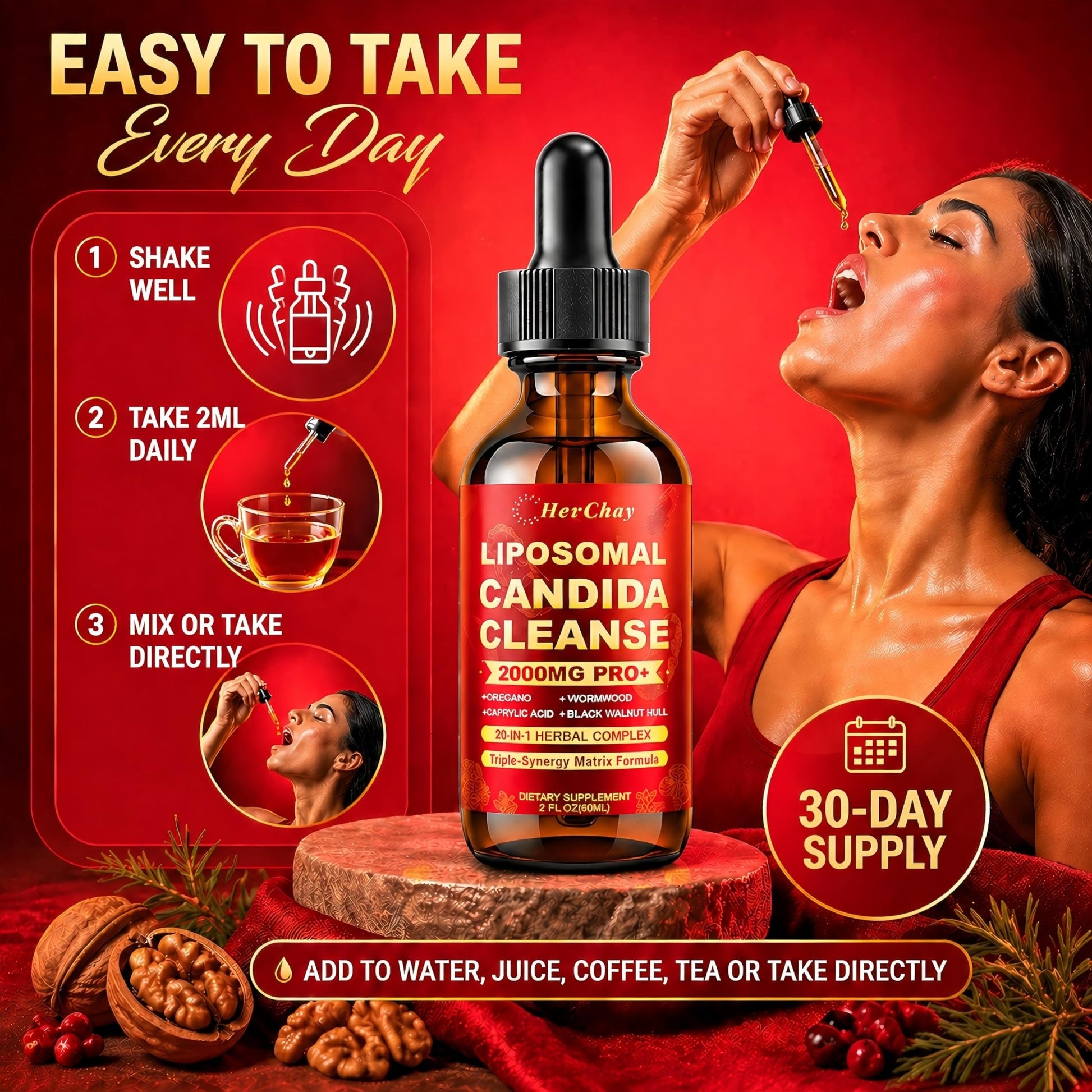 Liposomal Candida Cleanse Drops 2000mg - 20-in-1 Candida Detox for Women & Men with Caprylic Acid, Oregano, Black Walnut & Wormwood – Yeast Detox, Gut & Colon Support, - dailyvitalstore
