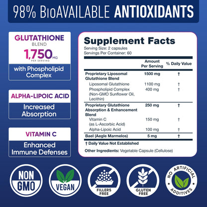 Liposomal Glutathione Supplement 1000MG + 750MG- Glutathione Liposomal with VIT C + Phospholipid Antioxidant Complex - Liver Detox and Immune Support Supplement - dailyvitalstore