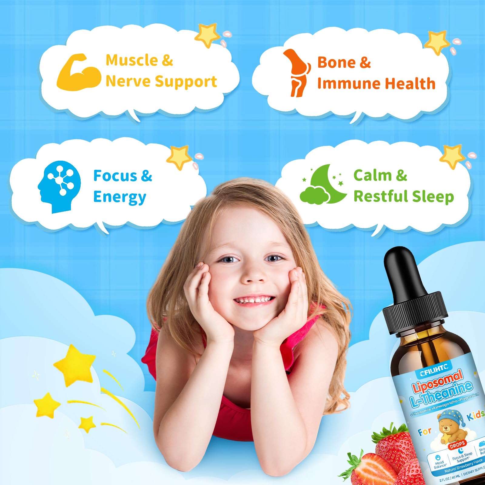 Liposomal L-Theanine Drops for Kids & Adults – Liquid L-Theanine Supplement with Magnesium Glycinate, Ashwagandha, Chamomile, Vitamin B6 & D3 – Supports Calm, Focus & Restful Sleep – Strawberry Flavor - dailyvitalstore