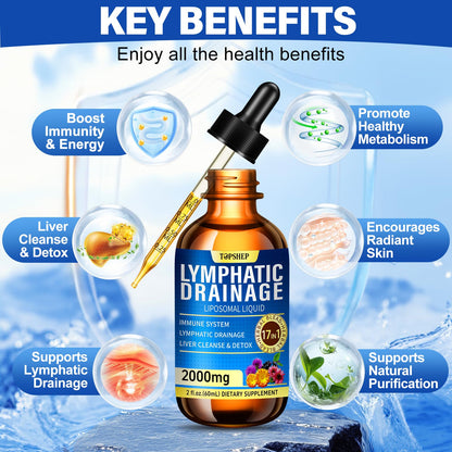 Liposomal Lymphatic Drainage Drops 2000mg - 17-in-1 Lymphatic Support & Liver Cleanse Detox with Milk Thistle, Dandelion, Elderberry, Echinacea & Full Vitamin Complex - Lymph System Support, 2 fl oz - dailyvitalstore