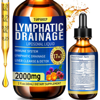 Liposomal Lymphatic Drainage Drops 2000mg - 17-in-1 Lymphatic Support & Liver Cleanse Detox with Milk Thistle, Dandelion, Elderberry, Echinacea & Full Vitamin Complex - Lymph System Support, 2 fl oz - dailyvitalstore