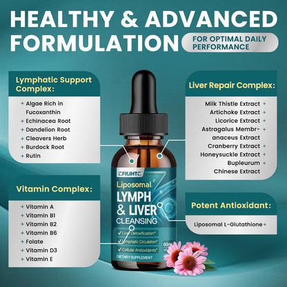 Liposomal Lymphatic Drainage Drops - 21 in 1 Liver Cleanse Detox & Repair with Milk Thistle, Echinacea, Burdock Root, Liposomal Glutathione, Vitamin Complex ''Lymph-Liver'' Gut & Metabolic Health - dailyvitalstore