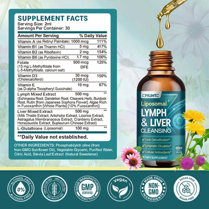Liposomal Lymphatic Drainage Drops - 21 in 1 Liver Cleanse Detox & Repair with Milk Thistle, Echinacea, Burdock Root, Liposomal Glutathione, Vitamin Complex ''Lymph-Liver'' Gut & Metabolic Health - dailyvitalstore