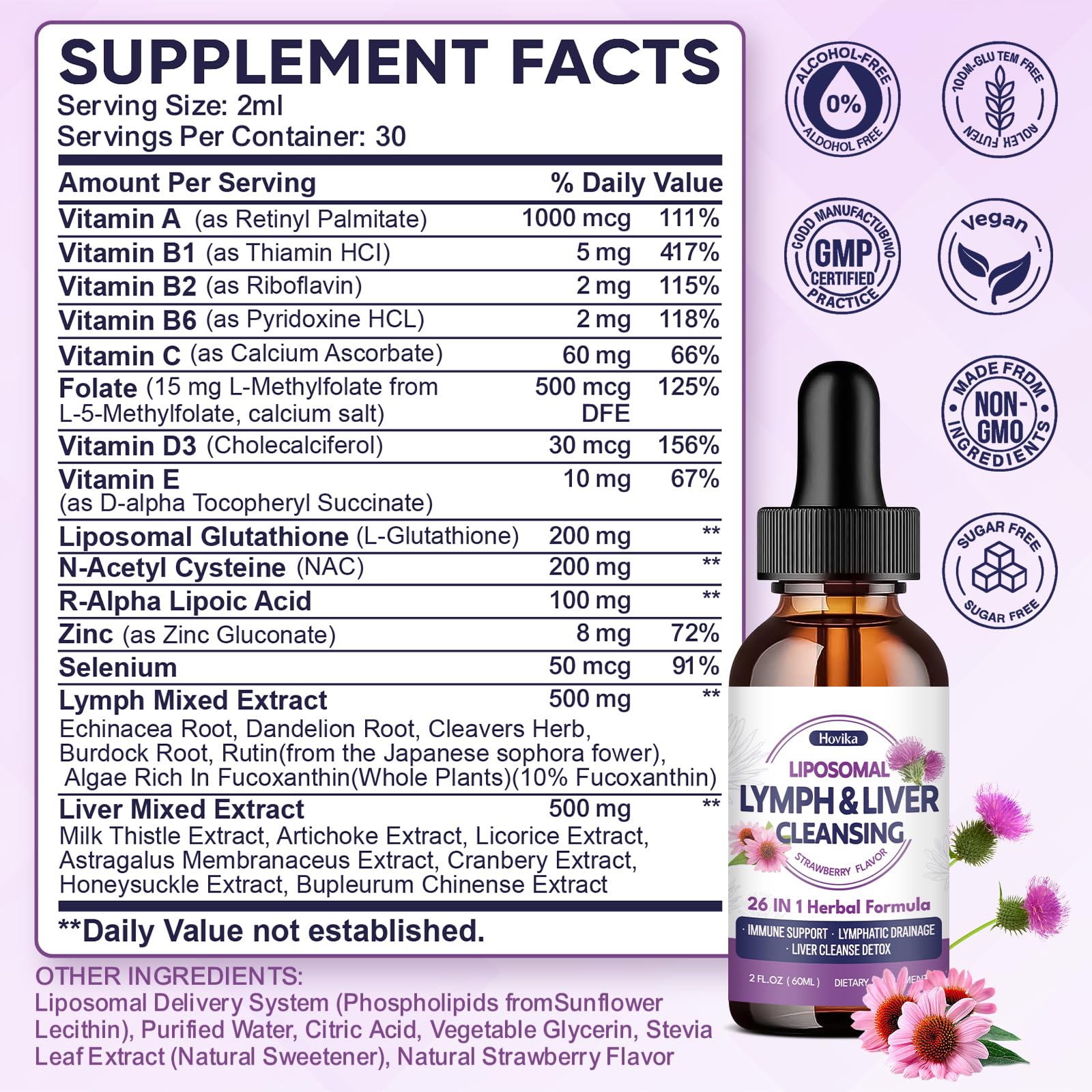 Liposomal Lymphatic Drainage Drops, 26 in 1 Liver Cleanse Detox & Repair with Milk Thistle, Echinacea, Glutathione, Vitamins, Lymph-Liver Cleanse, - dailyvitalstore
