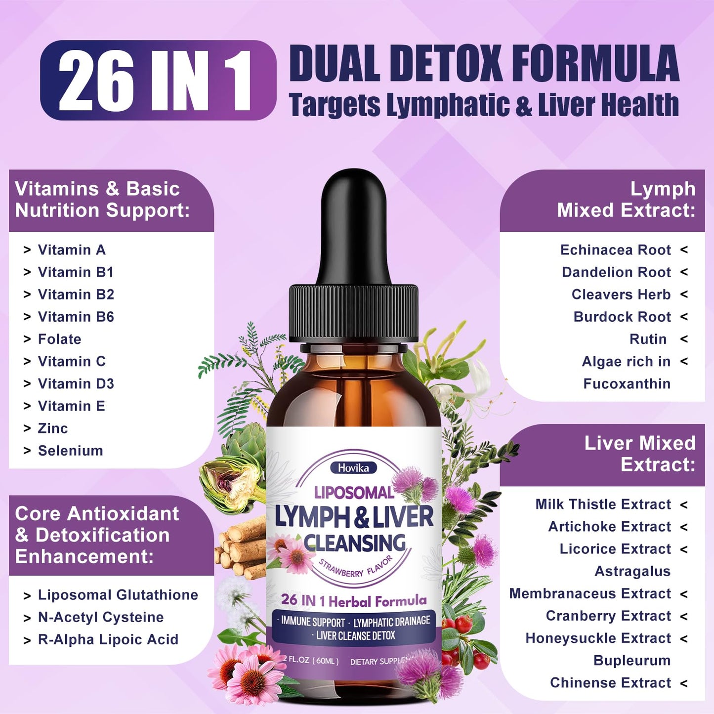 Liposomal Lymphatic Drainage Drops, 26 in 1 Liver Cleanse Detox & Repair with Milk Thistle, Echinacea, Glutathione, Vitamins, Lymph-Liver Cleanse, - dailyvitalstore