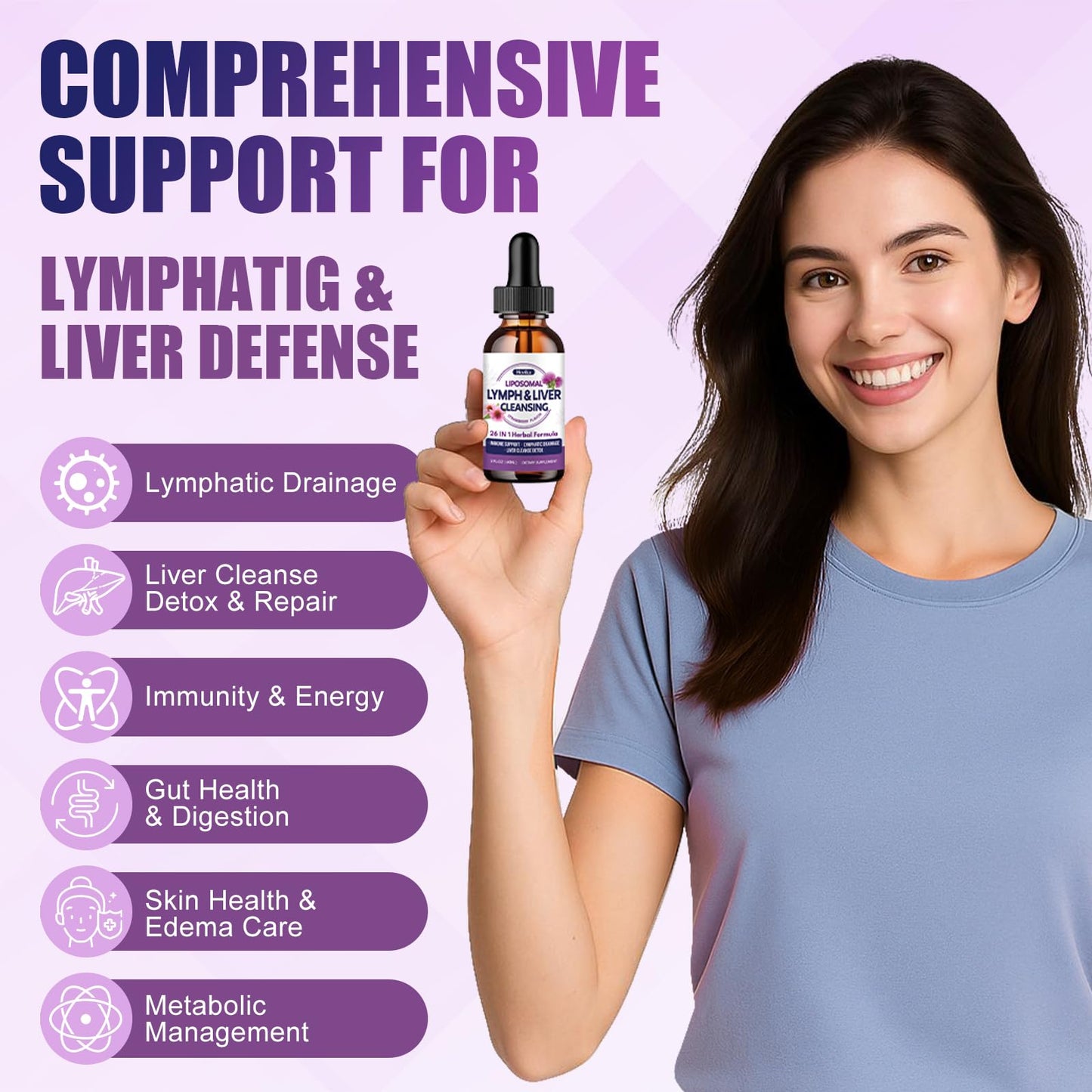 Liposomal Lymphatic Drainage Drops, 26 in 1 Liver Cleanse Detox & Repair with Milk Thistle, Echinacea, Glutathione, Vitamins, Lymph-Liver Cleanse, - dailyvitalstore