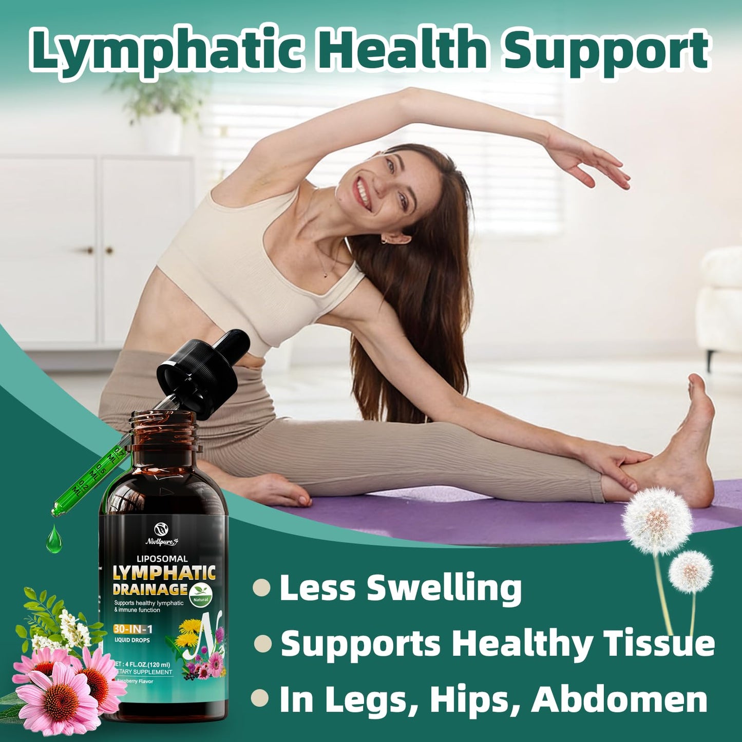 Liposomal Lymphatic Drainage Drops, 4 fl oz – 30-in-1 Lymphatic Drainage Supplements with 23 Herbs & 7 Vitamins – Supports Lymphatic System, Immune & Liver Health – Detox Support – 60-Day Supply - dailyvitalstore