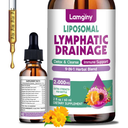 Liposomal Lymphatic Drainage Drops, 9-In-1 Lymphatic Drainage Supplements for Detox & Cleanse, with Echinacea, Dandelion, Elderberry, Burdock Root & Cleavers, Immune & Lymph System Support, 2 FL OZ - dailyvitalstore