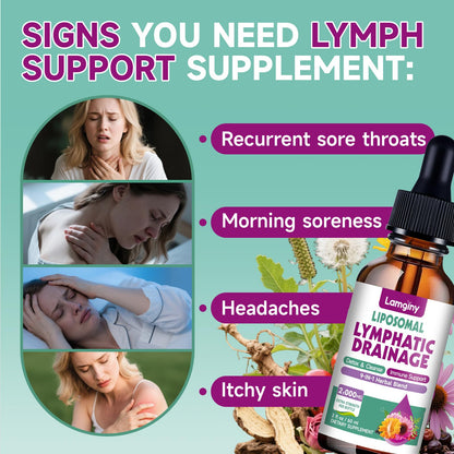 Liposomal Lymphatic Drainage Drops, 9-In-1 Lymphatic Drainage Supplements for Detox & Cleanse, with Echinacea, Dandelion, Elderberry, Burdock Root & Cleavers, Immune & Lymph System Support, 2 FL OZ - dailyvitalstore