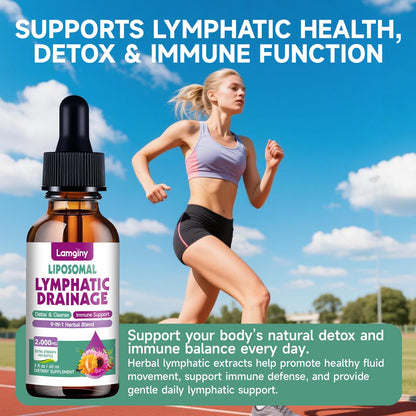 Liposomal Lymphatic Drainage Drops, 9-In-1 Lymphatic Drainage Supplements for Detox & Cleanse, with Echinacea, Dandelion, Elderberry, Burdock Root & Cleavers, Immune & Lymph System Support, 2 FL OZ - dailyvitalstore
