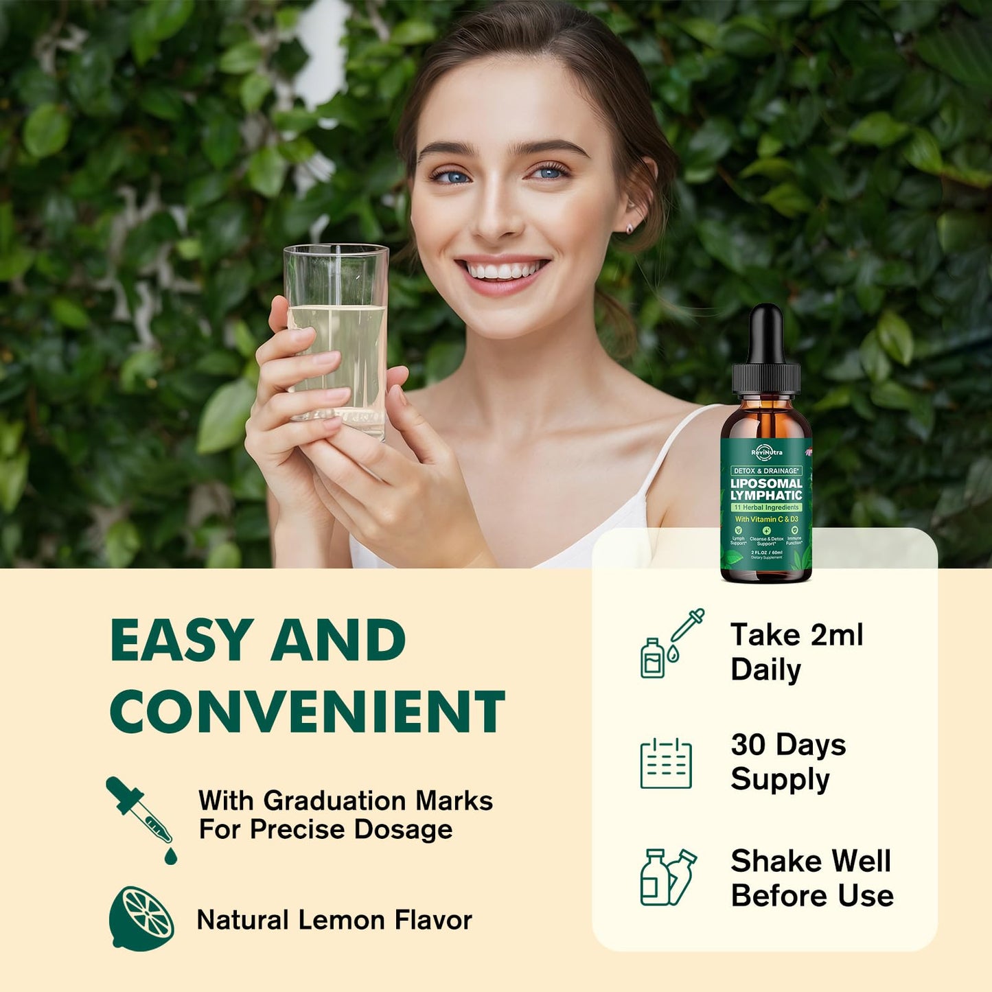 Liposomal Lymphatic Drainage Liquid Drops - Lymphatic Support Supplement with Dandelion Root, Cleavers, Echinacea, Calendula for Immune, Detox Cleanse, Lymph System Support, Lemon Flavor, 2 Fl Oz - dailyvitalstore