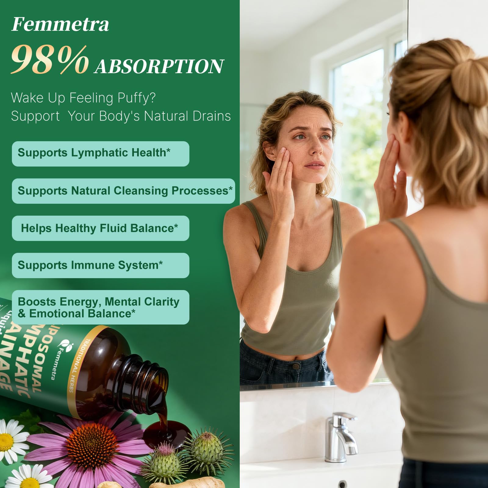 Liposomal Lymphatic Drainage Supplements with 30-in-1 Herbal Blend - Echinacea | Oregano | Milk Thistle - Sugar Free Lymph System Drops - Immune Support, Cleanse & Detox, Raspberry Flavor, 2 fl oz - dailyvitalstore