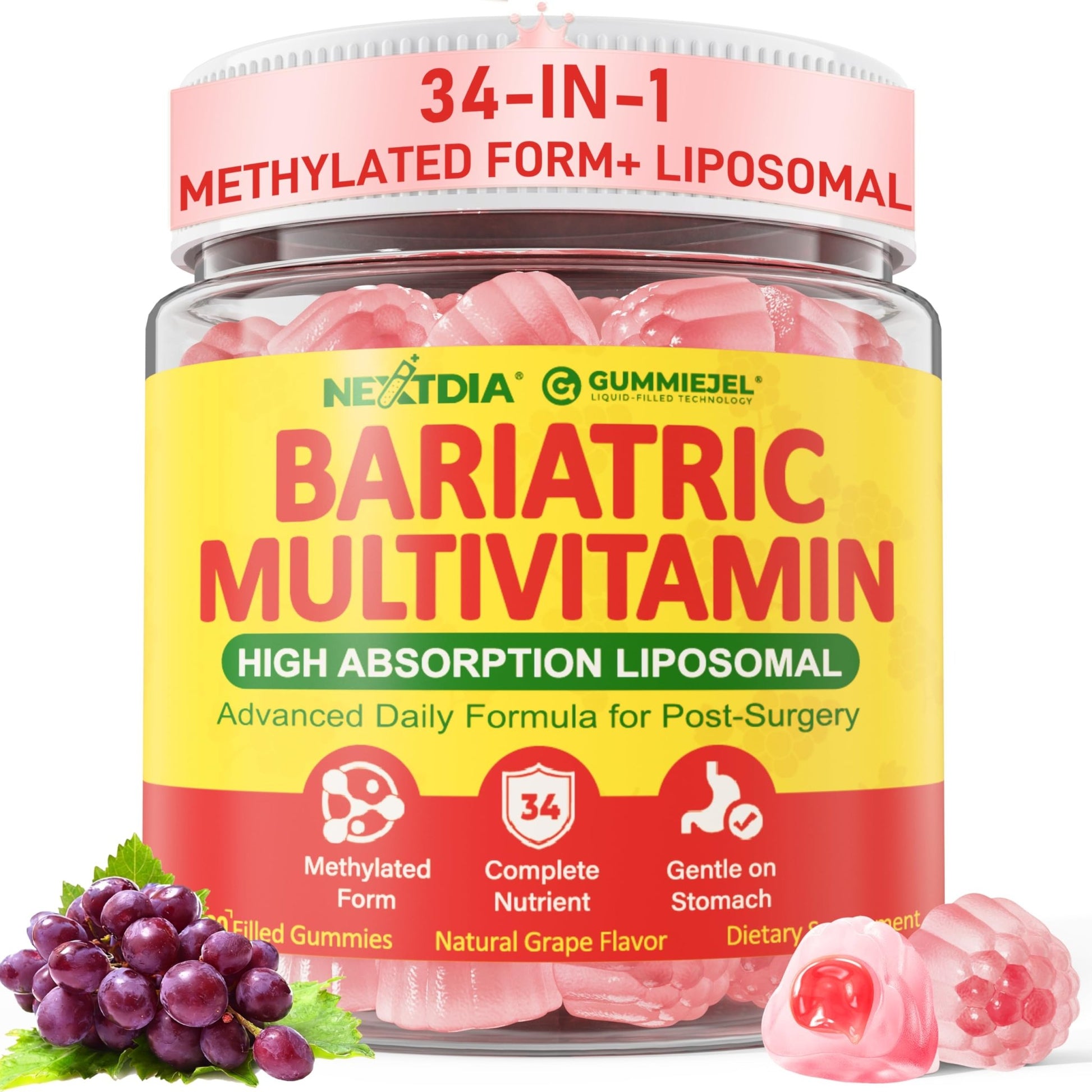 Liposomal Methylated Bariatric Multivitamin Gummies with Iron for Women & Men, High Absorption Multivitamin w/CoQ 10, Probiotic, Digestive Enzymes Support Gastric Bypass & Sleeve Recover, Energy,1Pack - dailyvitalstore