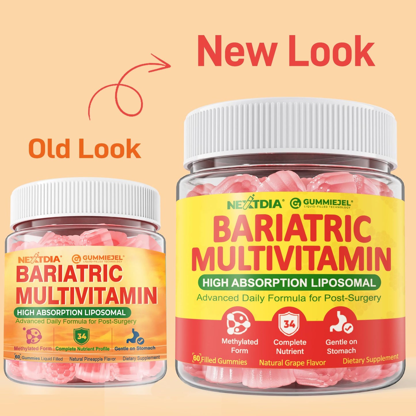 Liposomal Methylated Bariatric Multivitamin Gummies with Iron for Women & Men, High Absorption Multivitamin w/CoQ 10, Probiotic, Digestive Enzymes Support Gastric Bypass & Sleeve Recover, Energy,1Pack - dailyvitalstore