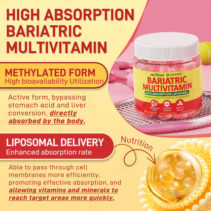 Liposomal Methylated Bariatric Multivitamin Gummies with Iron for Women & Men, High Absorption Multivitamin w/CoQ 10, Probiotic, Digestive Enzymes Support Gastric Bypass & Sleeve Recover, Energy,1Pack - dailyvitalstore