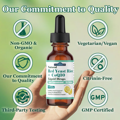 Liposomal Red Yeast Rice with Coq10 Liquid Drops, 5-in-1 Extra Strength 1200mg Cholesterol & Heart Support w. Citrus Bergamot Alpha Lipoic Acid | Cholesterol Lowering Supplement | GMO & Citrinin Free - dailyvitalstore