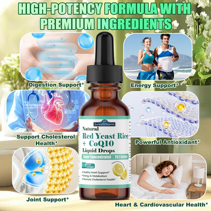 Liposomal Red Yeast Rice with Coq10 Liquid Drops, 5-in-1 Extra Strength 1200mg Cholesterol & Heart Support w. Citrus Bergamot Alpha Lipoic Acid | Cholesterol Lowering Supplement | GMO & Citrinin Free - dailyvitalstore