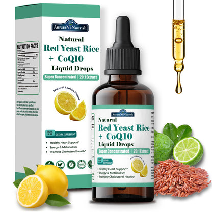 Liposomal Red Yeast Rice with Coq10 Liquid Drops, 5-in-1 Extra Strength 1200mg Cholesterol & Heart Support w. Citrus Bergamot Alpha Lipoic Acid | Cholesterol Lowering Supplement | GMO & Citrinin Free - dailyvitalstore