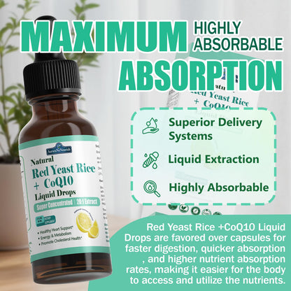 Liposomal Red Yeast Rice with Coq10 Liquid Drops, 5-in-1 Extra Strength 1200mg Cholesterol & Heart Support w. Citrus Bergamot Alpha Lipoic Acid | Cholesterol Lowering Supplement | GMO & Citrinin Free - dailyvitalstore