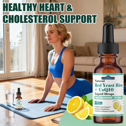 Liposomal Red Yeast Rice with Coq10 Liquid Drops, 5-in-1 Extra Strength 1200mg Cholesterol & Heart Support w. Citrus Bergamot Alpha Lipoic Acid | Cholesterol Lowering Supplement | GMO & Citrinin Free - dailyvitalstore