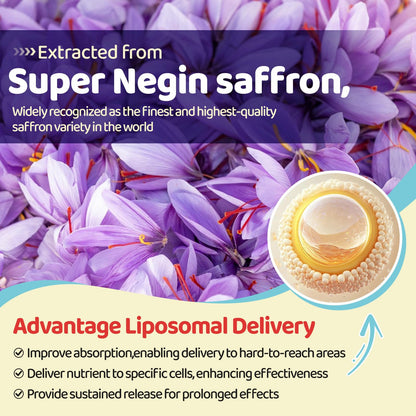 Liposomal Saffron Gummies for Kids 4+, Saffron Supplements w/Holy Basil, Rosemary, Magnesium Glycinate, Omega-3 & More, Brain Focus Support Supplement, Vegan, Organic, Sugar Free, 60 Chewables - dailyvitalstore