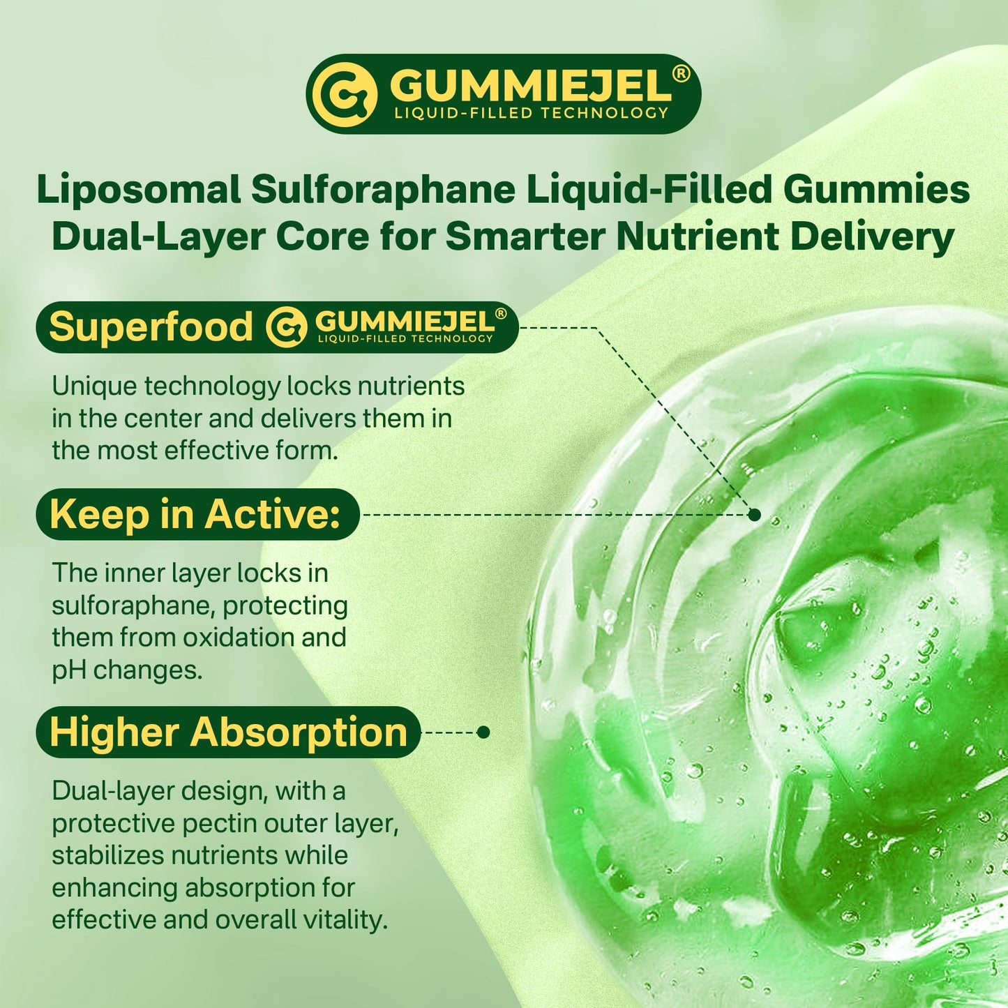 Liposomal Sulforaphane Supplement 150mg, from Broccoli Seed Extract w/Myrosinase, Quercetin, Glutathione, Sulforaphane Supplement Gummies for Antioxidants Detox Cellular Brain Health, Chewable 60Cts - dailyvitalstore