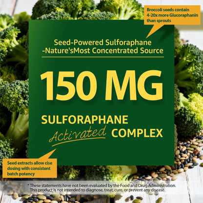 Liposomal Sulforaphane Supplement 150mg, from Broccoli Seed Extract w/Myrosinase, Quercetin, Glutathione, Sulforaphane Supplement Gummies for Antioxidants Detox Cellular Brain Health, Chewable 60Cts - dailyvitalstore