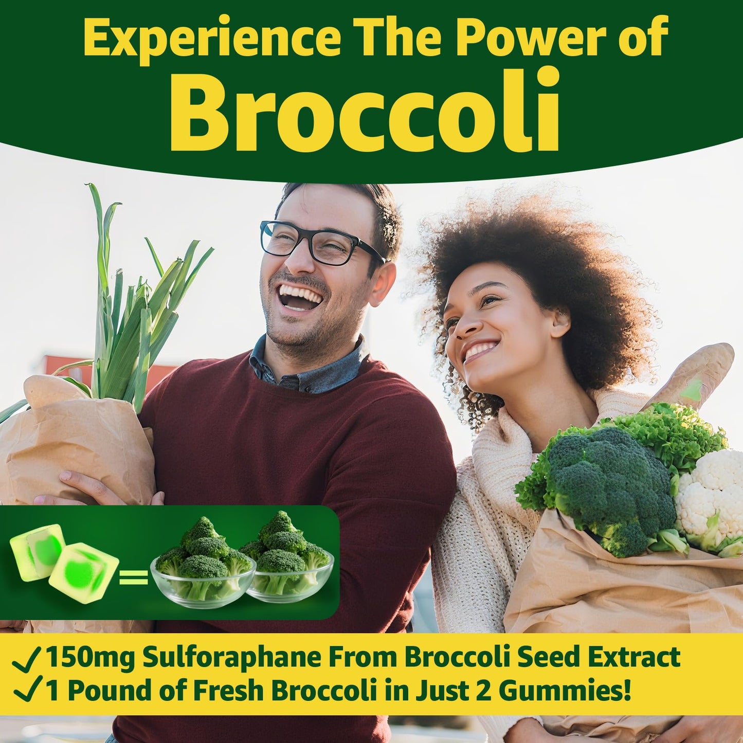 Liposomal Sulforaphane Supplement 150mg, from Broccoli Seed Extract w/Myrosinase, Quercetin, Glutathione, Sulforaphane Supplement Gummies for Antioxidants Detox Cellular Brain Health, Chewable 60Cts - dailyvitalstore