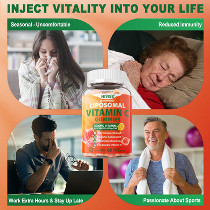 Liposomal Vitamin C 1000mg Gummies for Adults - Vitamin C Chewable with Elderberry, Zinc & 8mg Iron, Sugar Free Vit C Supplements, Daily Immune Support Gummies for Energy - dailyvitalstore