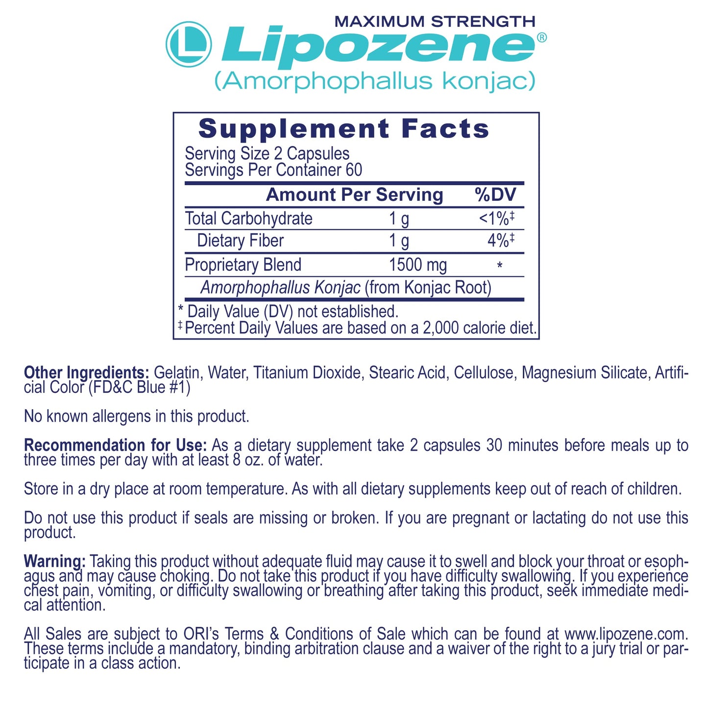 Lipozene MEGA Bottle - 120 Capsules, Making it Our Largest Size Available - Appetite Suppressant - dailyvitalstore
