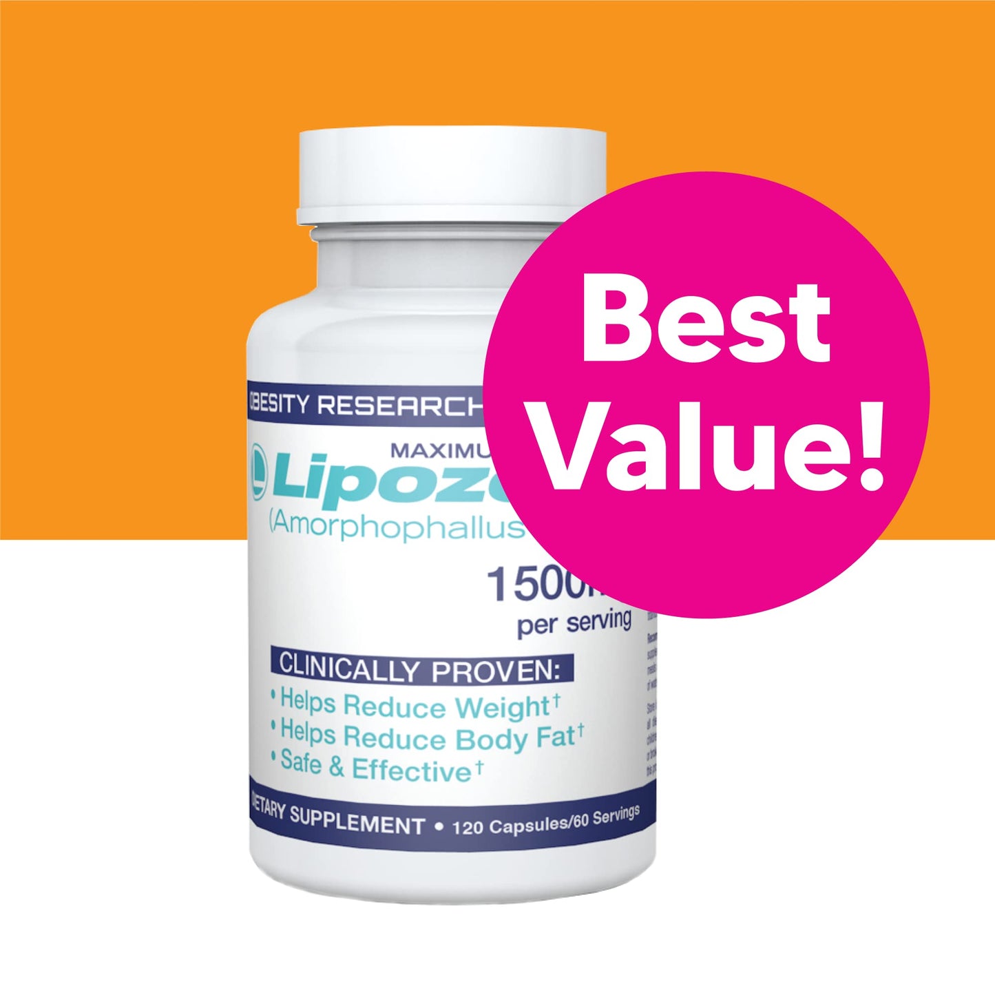 Lipozene MEGA Bottle - 120 Capsules, Making it Our Largest Size Available - Appetite Suppressant - dailyvitalstore