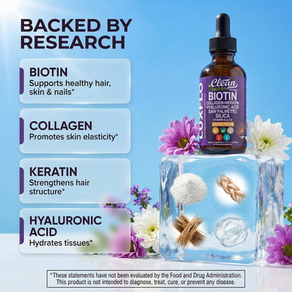 Liquid Biotin & Collagen Keratin Hyaluronic Acid Saw Palmetto Drops Vitamins for Hair Growth Support Silica Vitamin A C D Bamboo Turmeric Zinc Folate Magnesium Horsetail LuxFlo By Clean Nutra - dailyvitalstore