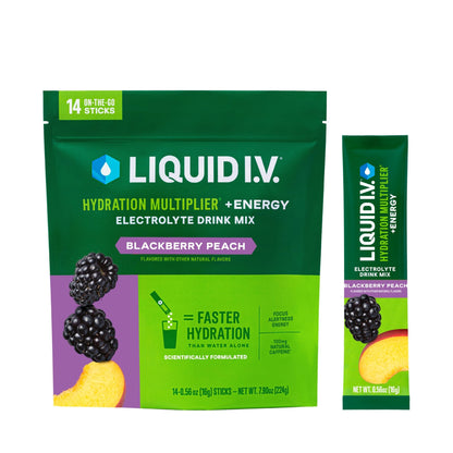 Liquid I.V.® Hydration Multiplier +Energy - BlackBerry - Peach | Electrolyte Powder Drink | 1 Pack (14 Servings) - dailyvitalstore