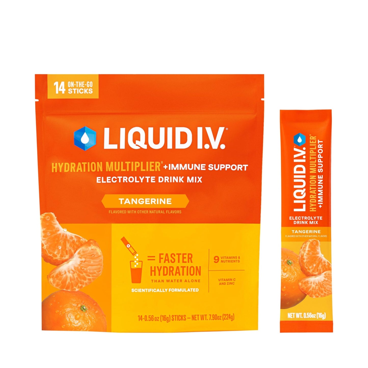 Liquid I.V.® Hydration Multiplier +Immune Support - Tangerine | Electrolyte Powder Drink Mix | 1 Pack (14 Servings) - dailyvitalstore