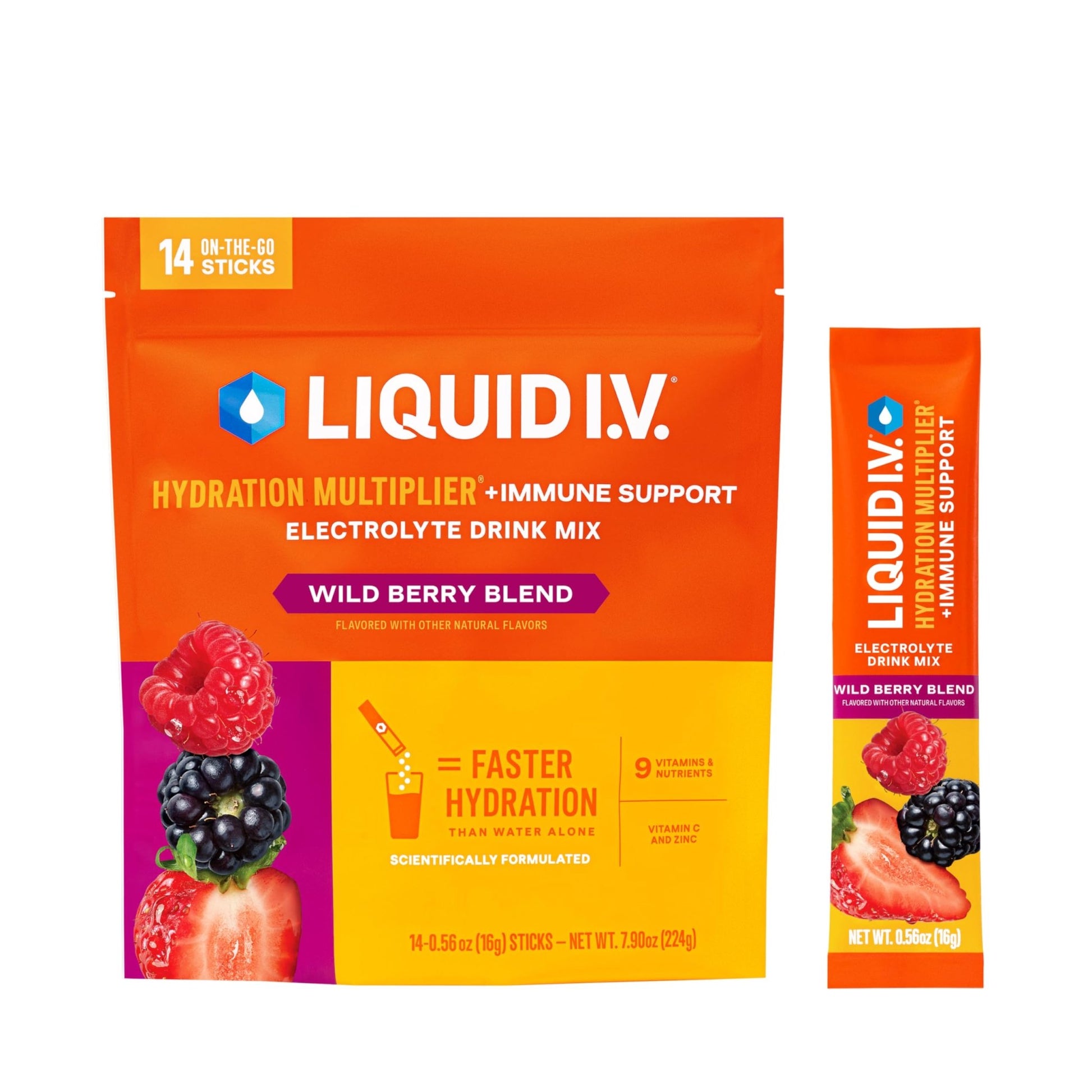 Liquid I.V.® Hydration Multiplier +Immune Support - Wild Berry Blend | Electrolyte Powder Drink Mix | 1 Pack (14 Servings) - dailyvitalstore