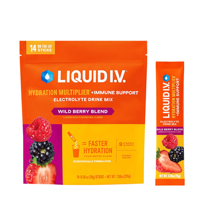 Liquid I.V.® Hydration Multiplier +Immune Support - Wild Berry Blend | Electrolyte Powder Drink Mix | 1 Pack (14 Servings) - dailyvitalstore