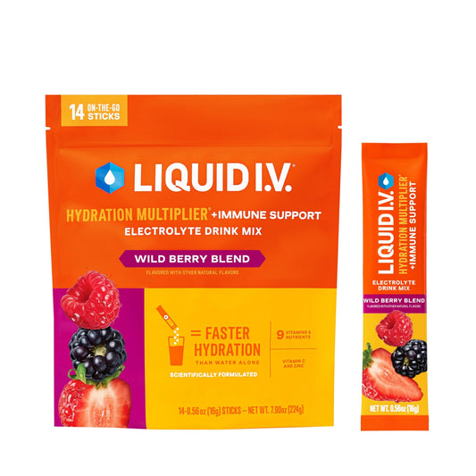Liquid I.V.® Hydration Multiplier +Immune Support - Wild Berry Blend | Electrolyte Powder Drink Mix | 1 Pack (14 Servings) - dailyvitalstore