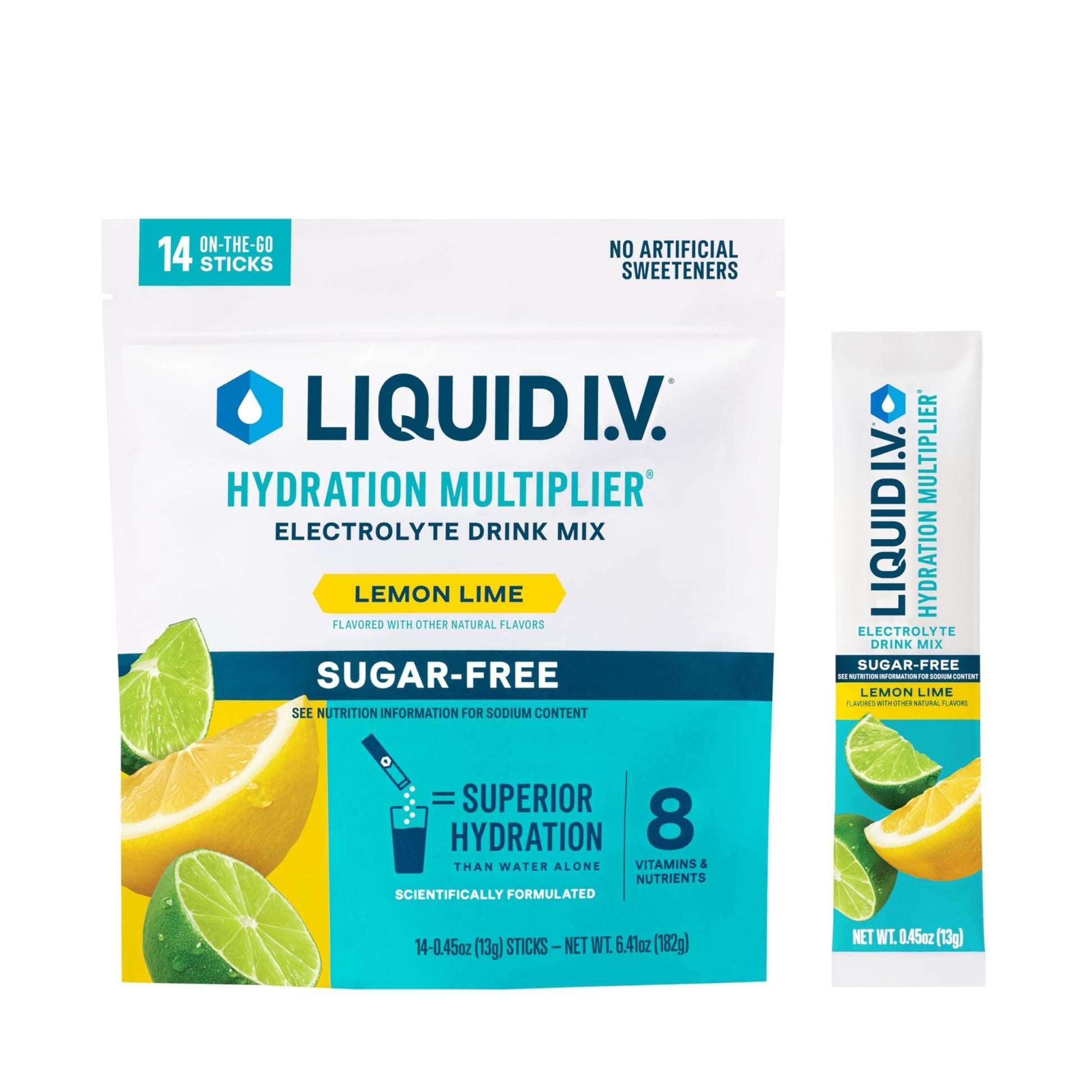 Liquid I.V. Hydration Multiplier Sugar-Free - Lemon Lime | Electrolyte Powder Drink Mix | 1 Pack (14 Servings) - dailyvitalstore