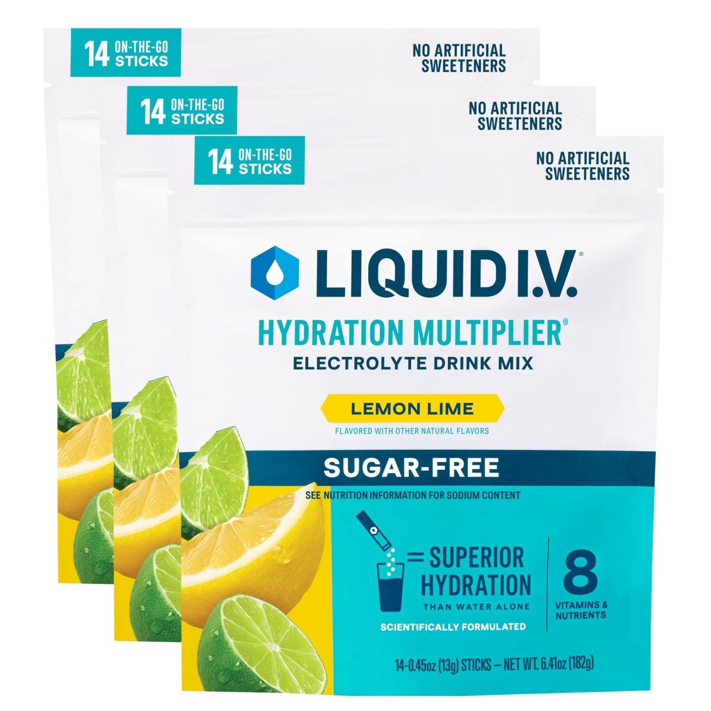Liquid I.V.® Hydration Multiplier Sugar Free – Lemon Lime | Electrolyte Powder Drink Mix | 3 Pack (42 Servings) - dailyvitalstore