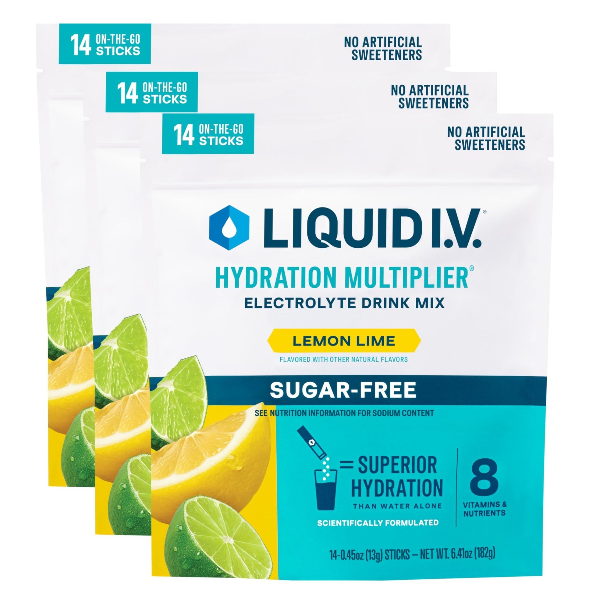 Liquid I.V.® Hydration Multiplier Sugar Free – Lemon Lime | Electrolyte Powder Drink Mix | 3 Pack (42 Servings) - dailyvitalstore